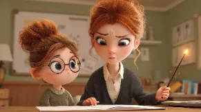 Homeschooling parent helping child